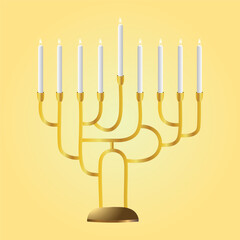 Hanukkah menorah vector, Hanukkah menorah candelabrum with nine lit candles flat vector color icon for holiday apps and websites