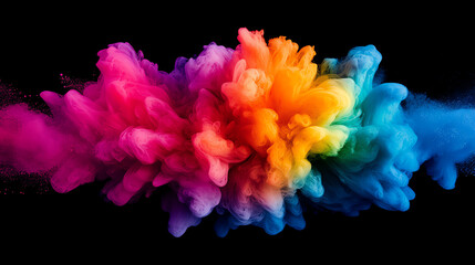 Obraz premium A vibrant explosion of colorful smoke against a dark background, showcasing an array of colors blending beautifully in a dynamic and artistic display.