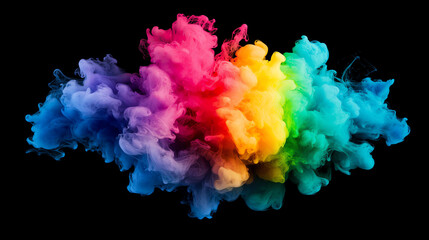 Fototapeta premium Colorful smoke explosion featuring a vibrant mix of hues against a black background, ideal for creative designs and mood enhancement.
