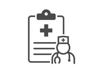 Patient report card icon. Medical history and doctor symbol. Isolated vector image in simple style