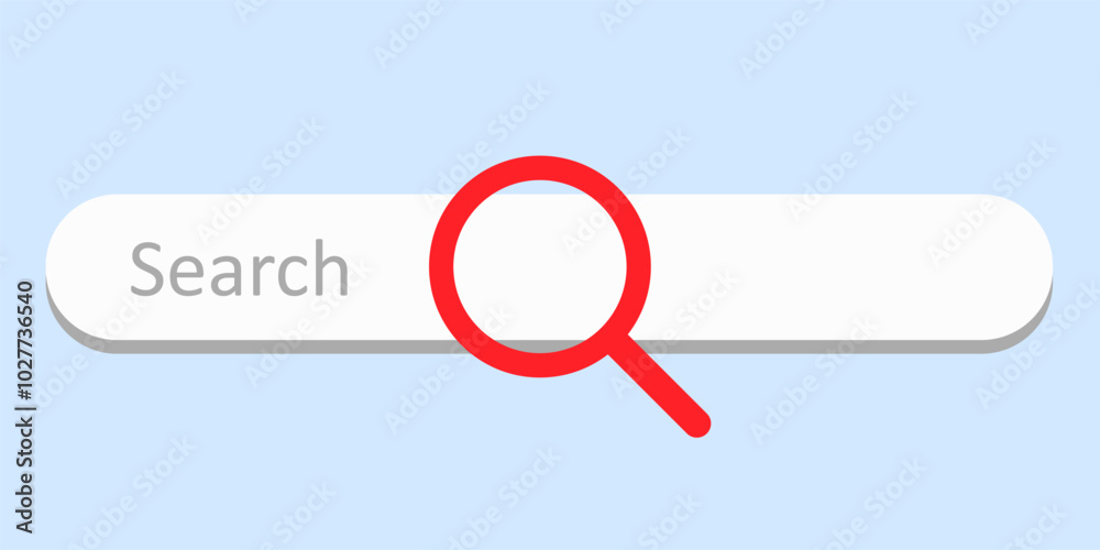 Aufkleber Search bar web page internet browser concept, big red magnifying glass on search box template isolated