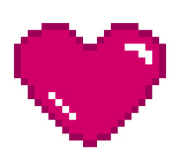 Pixelated pink heart icon, pixel heart isolated