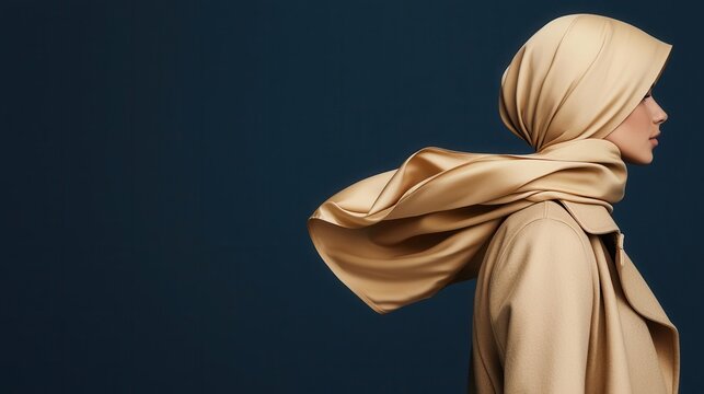 Silk scarf draped effortlessly over a trench coat, fashion accessory, flowing and sophisticated look