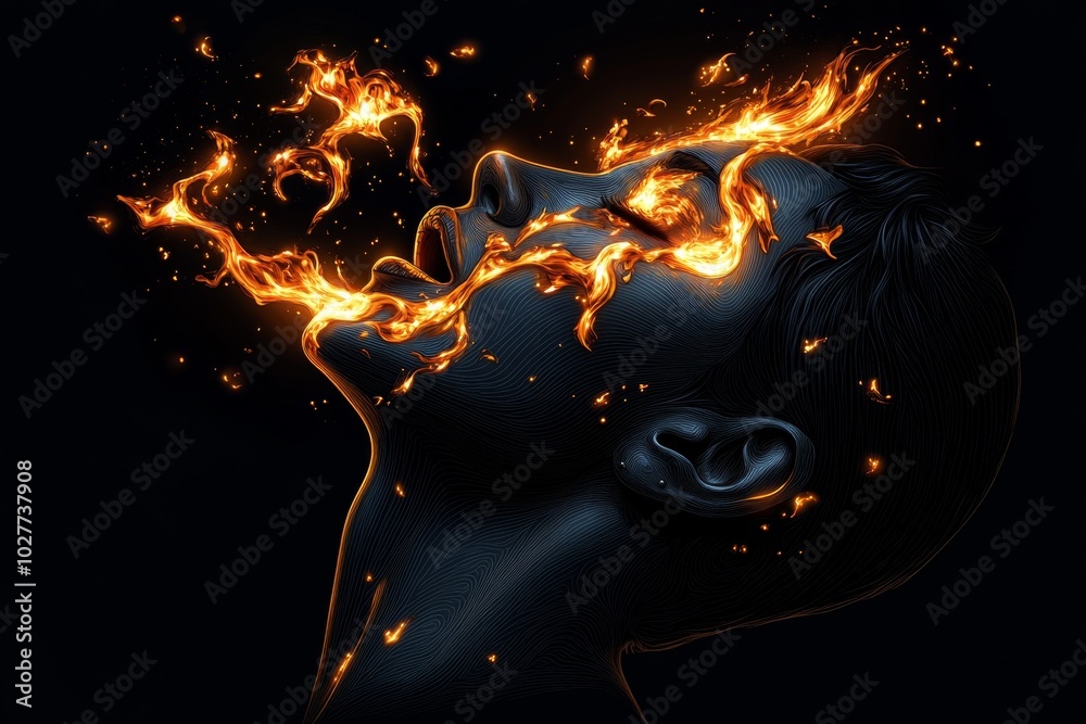 Poster simple illustration of a person juggling fire, with bold lines and minimal details, emphasizing the 
