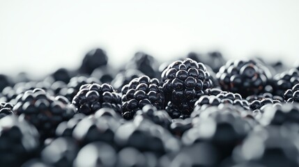 Close-up of multiple blackberries with a focus on one in the center, against a blurred background