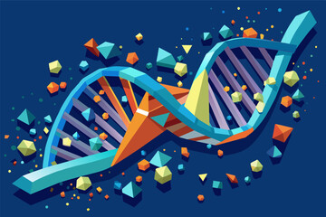 A 3D DNA molecule fragmented and scattered, representing the concept of genetic mutations