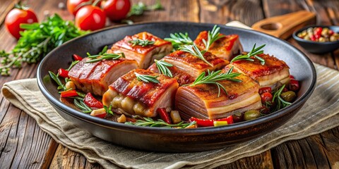 Italian tradition., cured pork belly,Pampanella, delicious, Preparation of the Pampanella a typical Italian dish made with cured pork belly cooked and seasoned with herbs and spices