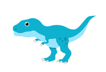 Concept of dinosaur. Blue tyrannosaur. Prehistoric wild animal. Wildlife and fauna. Dino with two legs. Sticker for social networks. Flat vector illustration