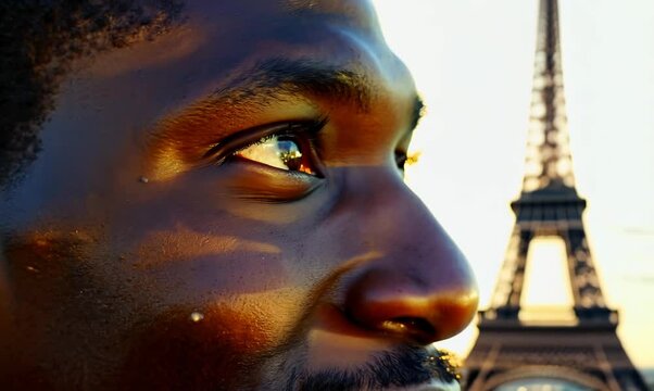 Angolan Man Sightseeing at the Eiffel Tower on a Clear Afternoon