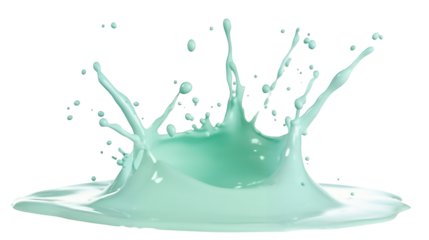 Mint green paint splash with fine droplets isolated on a transparent background, PNG 