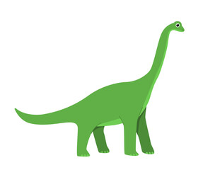 Naklejka premium Concept of dinosaur. Green brachiosaurus. Prehistoric wild animal. Wildlife and fauna. Dino with large neck. Social media sticker. Flat vector illustration