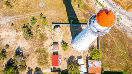 Aerial photo from drone to Tahkuna Lighthouse, Hiiumaa island, Estonia 