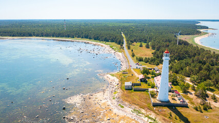 Aerial photo from drone to Tahkuna Lighthouse, Hiiumaa island, Estonia 