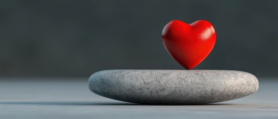 Red heart decoration on a smooth stone, isolated on a soft background.