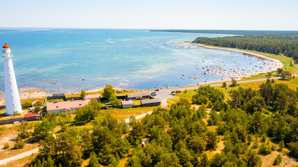 Aerial photo from drone to Tahkuna Lighthouse, Hiiumaa island, Estonia 