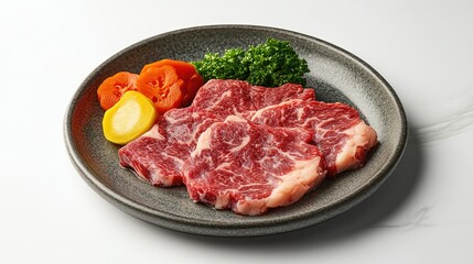 Fresh Cuts of Marbled Beef with Accompaniments