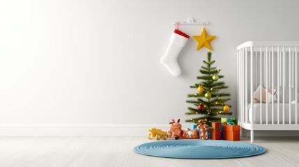 Cozy Nursery with Small Christmas Tree and Decorations