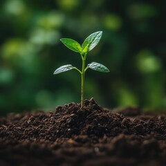 Fototapeta premium A green plant sprouting from a pile