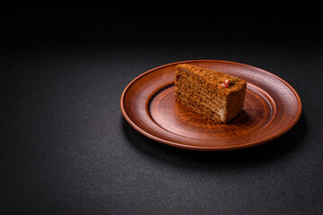 Piece of sweet layered honey cake