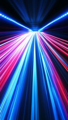 Fototapeta premium A vibrant tunnel of light, with streaks of blue, pink, and white, creates a sense of speed and energy.