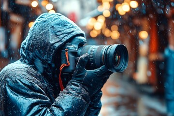 A photographer braves the rain to capture the perfect shot.