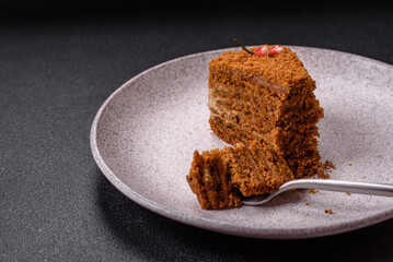 Piece of sweet layered honey cake