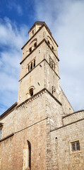 Franciscan Church tower in the old town of Dubrovnik, Croatia.