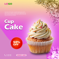 Food social media banner design template. Social media post vector illustration. Square size.