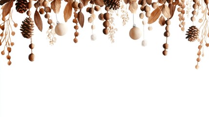 Boho Christmas Clipart with Wooden Beads and Pinecones