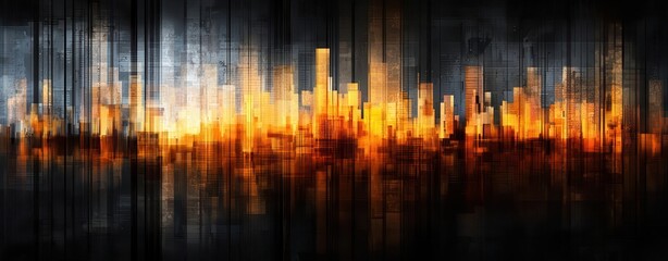 Naklejka premium Abstract city skyline with vibrant orange flames against a dark background.