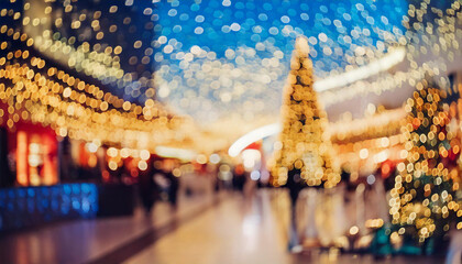 a blur christmas bacground in the city. the light is bokeh