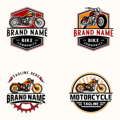 Modern vintage motorcycle logo set on white background. Vintage sports motorcycle design elements.  © rina