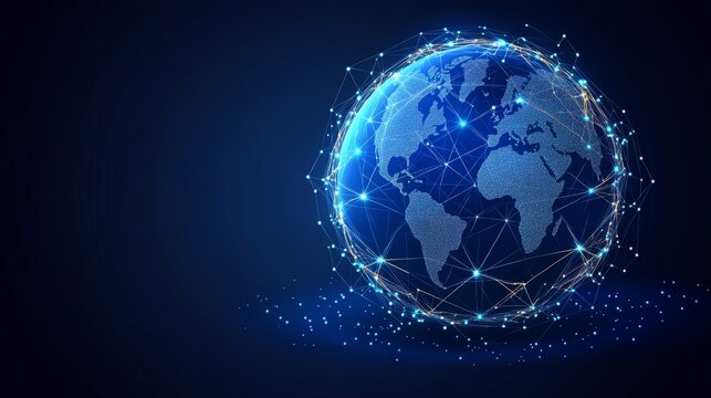 Planet earth rotating with glowing interconnected dots around it