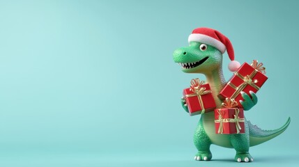 The Dinosaur with Holiday Gifts