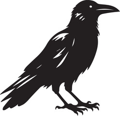 Black Crow Bird Silhouette isolated on a white background Minimalist crow vector illustration