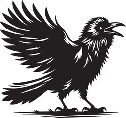 Obraz premium Black Crow Bird Silhouette isolated on a white background Minimalist crow vector illustration