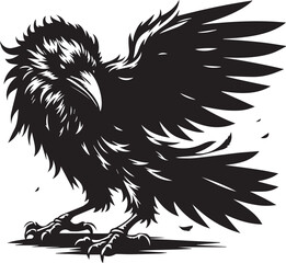 Black Crow Bird Silhouette isolated on a white background Minimalist crow vector illustration