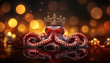 Fototapeta premium Majestic octopus with a crown on a shimmering background