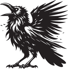 Black Crow Bird Silhouette isolated on a white background Minimalist crow vector illustration