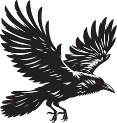 Black Crow Bird Silhouette isolated on a white background Minimalist crow vector illustration
