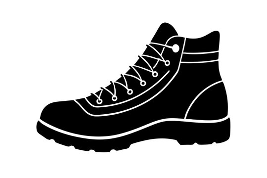 black hiking boot outline on white background clip art preview
