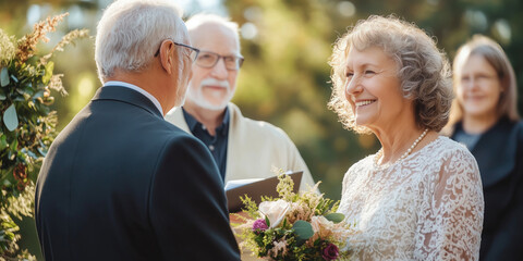 Happy senior couple renewing their vows.