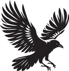 Black Crow Bird Silhouette isolated on a white background Minimalist crow vector illustration