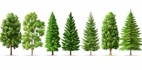 Fototapeta premium Sketch set of trees with different trees, shrubs and grass on a white background. Hand drawn graphic forest. Modern illustration of different trees, shrubs and grass.