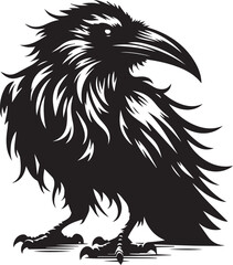 Black Crow Bird Silhouette isolated on a white background Minimalist crow vector illustration