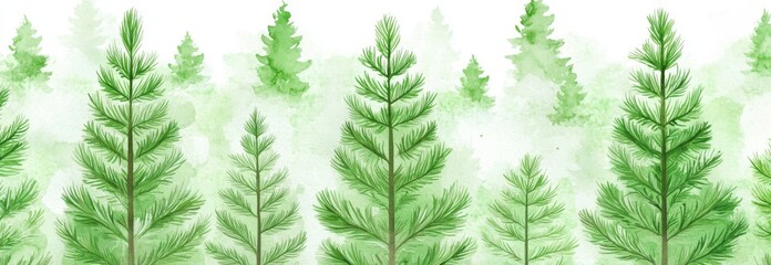 Watercolor mountains with a forest background. Nordic landscape illustration.