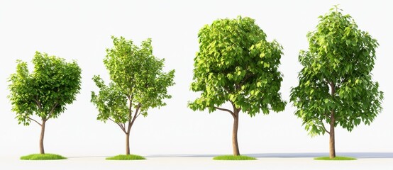 Watercolor collection of abstract green tree side views isolated on white background, elements for landscape and architecture layout drawings