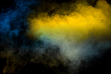 Blue and yellow steam on a black background.
