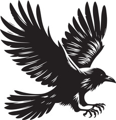 Black Crow Bird Silhouette isolated on a white background Minimalist crow vector illustration