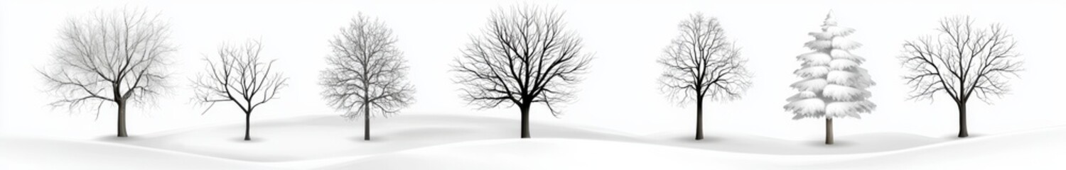 Fototapeta premium Set of winter or autumn tree silhouettes. Hand drawn illustration in sketch style. Nature template. Clipart.